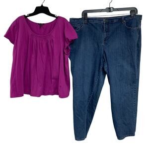 Gloria Vanderbilt Daisy Fuentes Womens 20W 2X Short Sleeve T Shirt Denim Jeans